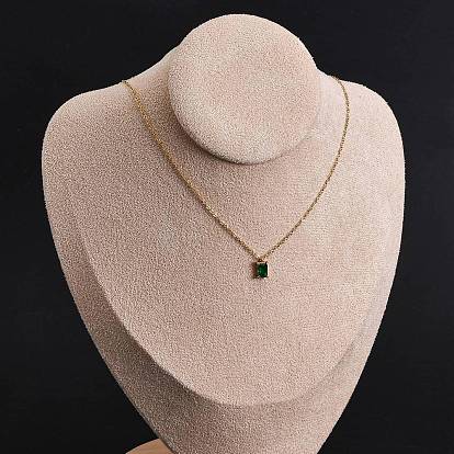 304 ожерелья из нержавеющей стали с прямоугольным кулоном цвета папоротника и зелеными стразами, ионное покрытие (ip)