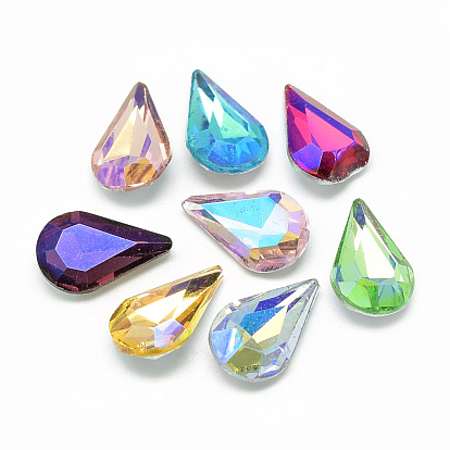 Pointed Back Glass Rhinestone Cabochons, Back Plated, Faceted, AB Color Plated, Drop