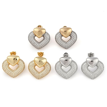 Серьги-гвоздики в форме сердца из прозрачного кубического циркония, украшения из латуни для женщин