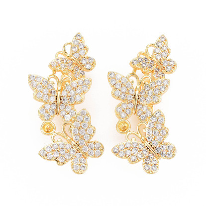 Rack Plating Brass Micro Pave Clear Cubic Zirconia Twister Clasps, Nickel Free, Flower