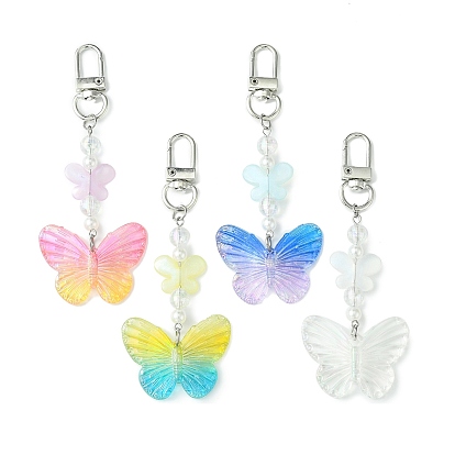 Décorations de pendentif papillon acrylique, avec fermoirs mousquetons pivotants en alliage