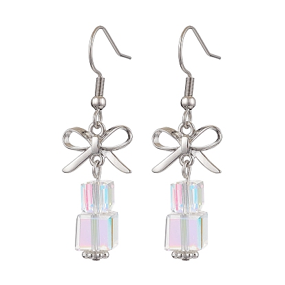 Женские серьги из латуни со стеклом, бантик и куб, ясно AB