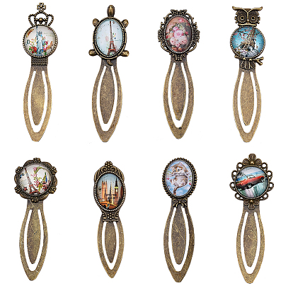 DIY Bookmark Making, with Iron/Alloy Bookmark Cabochon Settings and Transparent Glass Cabochons, Mixed Shapes
