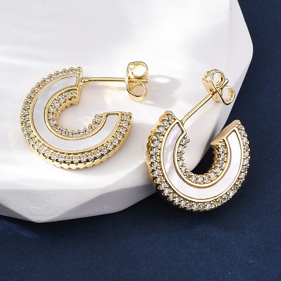 Серьги-гвоздики из латуни в форме буквы С с микропаве из кубического циркония, с уха орехов, с оболочкой, без кадмия и без свинца, стойки покрытие, долговечный