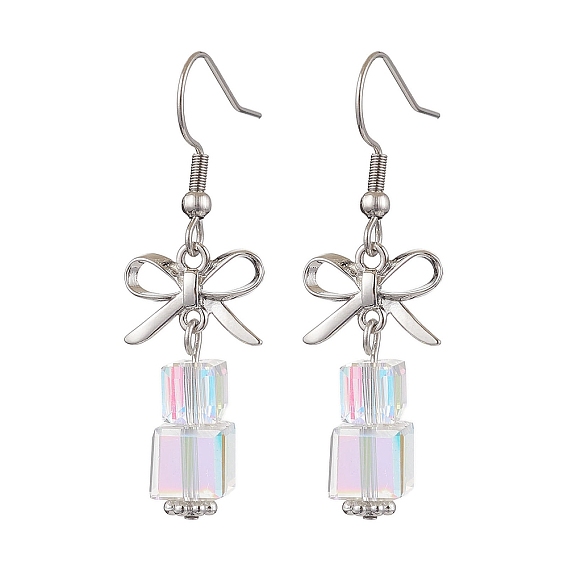 Женские серьги из латуни со стеклом, бантик и куб, ясно AB