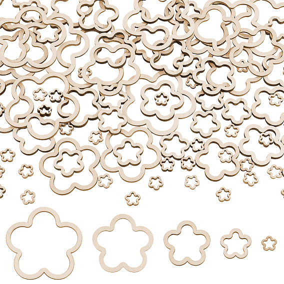 100 шт. 5 стили необработанные полые деревянные щепки, цветок