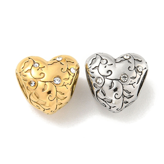 304 горный хрусталь из нержавеющей стали европейские шарики, бусины с большим отверстием, сердце