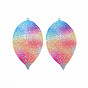 430 Stainless Steel Filigree Big Pendants, Spray Painted, Etched Metal Embellishments, Leaf