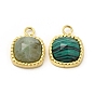 Natural Gemstone Square Charms, with Vacuum Plating Real 18K Gold Plated 201 Stainless Steel Findings, Faceted