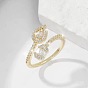 Brass Micro Pave Cubic Zirconia Teardrop & Rectangle Cuff Open Rings for Women