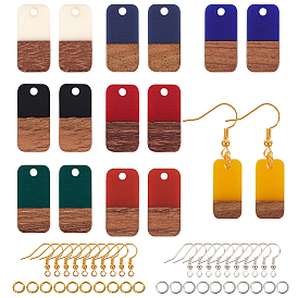 Olycraft DIY Dangle Earring Making Kits, Including Resin & Walnut Wood Pendants, Brass Earring Hooks, Brass Jump Rings, Rectangle