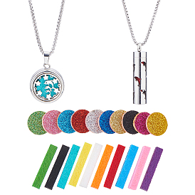 Наборы для самостоятельного изготовления диффузора, амулета, медальона, подвески, ожерелий, в комплекте 2 шт. 2 стили ожерелья с подвесками в виде флаконов духов из сплава и нержавеющей стали, с 20шт. парфюмерными подушечками, разнообразные