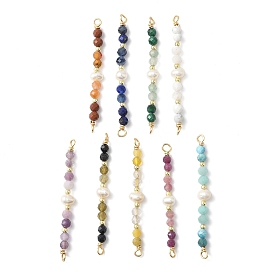 Подвески-шармы с гранеными круглыми натуральными драгоценными камнями и натуральными культивированными пресноводными жемчужинами, с петлями из медной проволоки, золотой свет