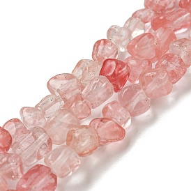 Cherry Quartz Glass Bead Strands, Tumbled Stone, Nuggets