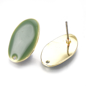 Alloy Stud Earring Findings, with Loop, Enamel and Steel Pins, Oval, Light Gold