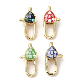 Brass Enamel Lobster Claw Clasps, with Shell, Long-Lasting Plated, Lead Free & Cadmium Free, Real 18K Gold Plated, Teardrop