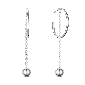 SHEGRACE 925 Sterling Silver Stud Earrings, Half Hoop Earrings, with Arch and Bead