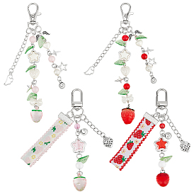 4шт. 4 цвета подвесные украшения в виде клубники, Сплав с застежкой, для сумок-брелков украшения