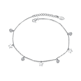 Bracelets en argent sterling avec micro pavé de zircones cubiques transparentes et breloques rondes et étoiles, platine