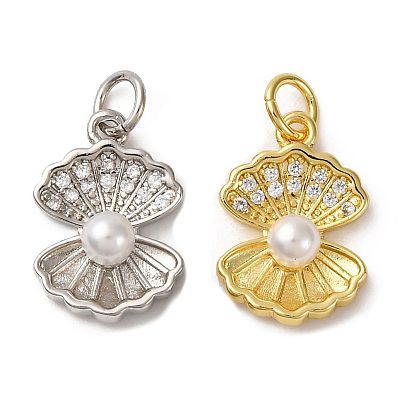 Латунные микро проложить кубического циркония подвески, формы раковины, с abs имитационными жемчужными бусинами , стойки покрытие, долговечный, без кадмия и без свинца, с целью перехода в кольце