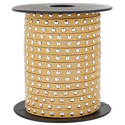 20 Yards Flat Faux Suede Cords, with Silver Color Plated Alloy Rivets