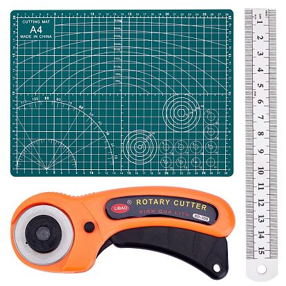 Tools Set, with Rotary Cutter Blades, PVC Cutting Mat Pad and Stainless Steel Ruler, for DIY Leather Sewing Craft