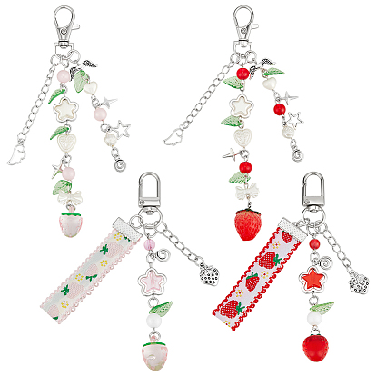 4шт. 4 цвета подвесные украшения в виде клубники, Сплав с застежкой, для сумок-брелков украшения