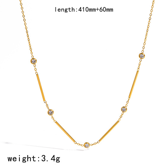 304 Stainless Steel Pave Clear Cubic Zirconia Tube Link Chain Necklaces for Women