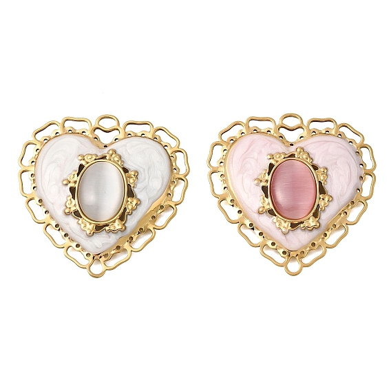 304 de esmalte de acero inoxidable grandes colgantes, con ojo de gato, encantos del corazón