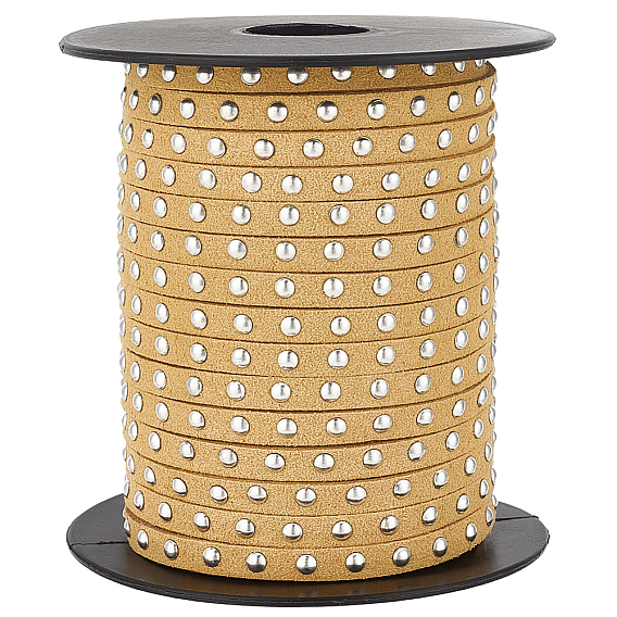 20 Yards Flat Faux Suede Cords, with Silver Color Plated Alloy Rivets