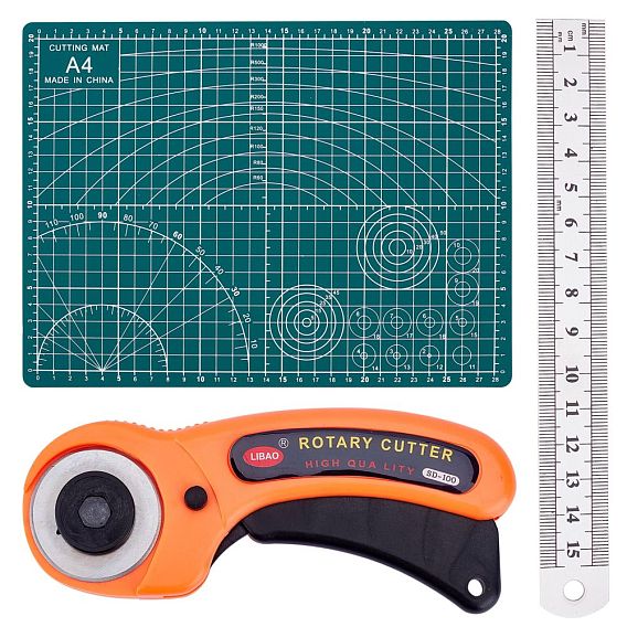 Tools Set, with Rotary Cutter Blades, PVC Cutting Mat Pad and Stainless Steel Ruler, for DIY Leather Sewing Craft