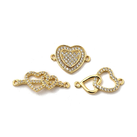 Подвески в форме сердца из латуни с микро-паве и прозрачным кубическим цирконием, без свинца и без кадмия, долговечный, стойки покрытие