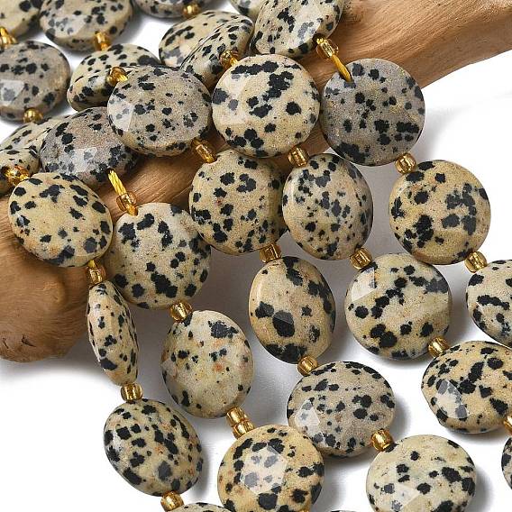 Природные яшмы далматин бисер нитей, граненый шестиугольный разрез, плоско-круглые, с бисером