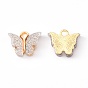 Alloy Enamel Pendants with Glitter Powder and Zinc Alloy Hanging Plating, Butterfly, Light Gold