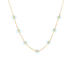 Colliers avec pendentif en perles de fleurs en acier inoxydable plaqué or véritable pour femmes