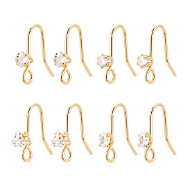 Крючки для сережек из латуни с прозрачным фианитом, без никеля , плоско-круглые, с петлей