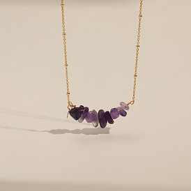 Natural Amethyst Stone Choker Necklace with 14K Gold Plated Satellite Chain Pendant