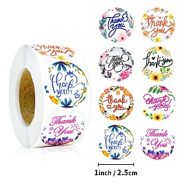 Round Paper Thank You Gift Sticker Rolls, Flower Adhesive Labels, Decorative Sealing Stickers for Gifts, Party