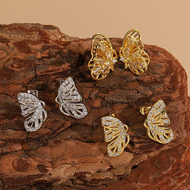 Chic Butterfly CZ Earrings for Fashionable and Luxurious OL Style - Unique Statement Jewelry Studs