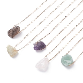 Irregular Raw Natural Gemstone Pendant Necklace with Brass Chain for Women
