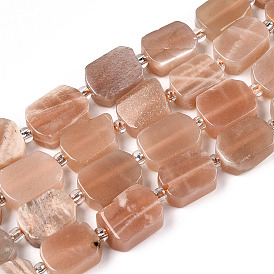 Natural Sunstone Beads Strands, with Seed Beads, Rectangle