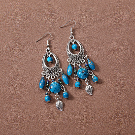 Серьги-подвески с кисточками из сплава и смолы в богемном стиле, античное серебро