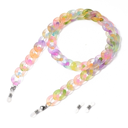 Chaînes de lunettes, tour de cou pour lunettes, avec chaînes gourmettes en acrylique transparent peintes à la bombe, 304 fermoirs à pince de homard en acier inoxydable et extrémités en caoutchouc, couleur inox
