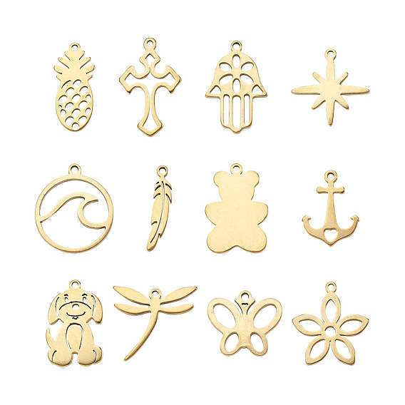 48 шт 12 стиль 304 подвески из нержавеющей стали, лазерная резка, разнообразные