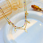 Boho Style Mixed Color Beaded Chain Cross Pendant Titanium Steel Jewelry Set