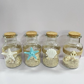 4Pcs 4 Styles Glass Bottle & Natural Gemstone Chips & Resin & Natural Shell Display Decorations, Micro Landscape Decoration Accessories, Shell Shape & Starfish