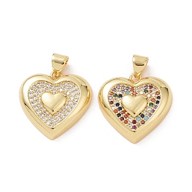 Brass Cubic Zirconia Pendants, Heart Charm, Real 18K Gold Plated