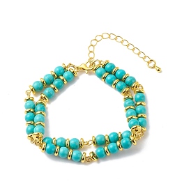 Synthetic Turquoise Beaded Double Line Multi-strand Bracelet, Gemstone Jewelry for Women
