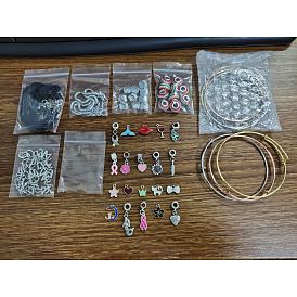 DIY Jewelry Kits, with Adjustable Brass Expandable Bangle Making, Brass European Style Bracelets Jewelry Making, Imitation Leather Cord, Alloy Enamel Pendants and European Dangle Charms