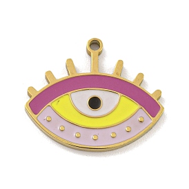 316 Surgical Stainless Steel Enamel Pendants, Eye Charm, Golden